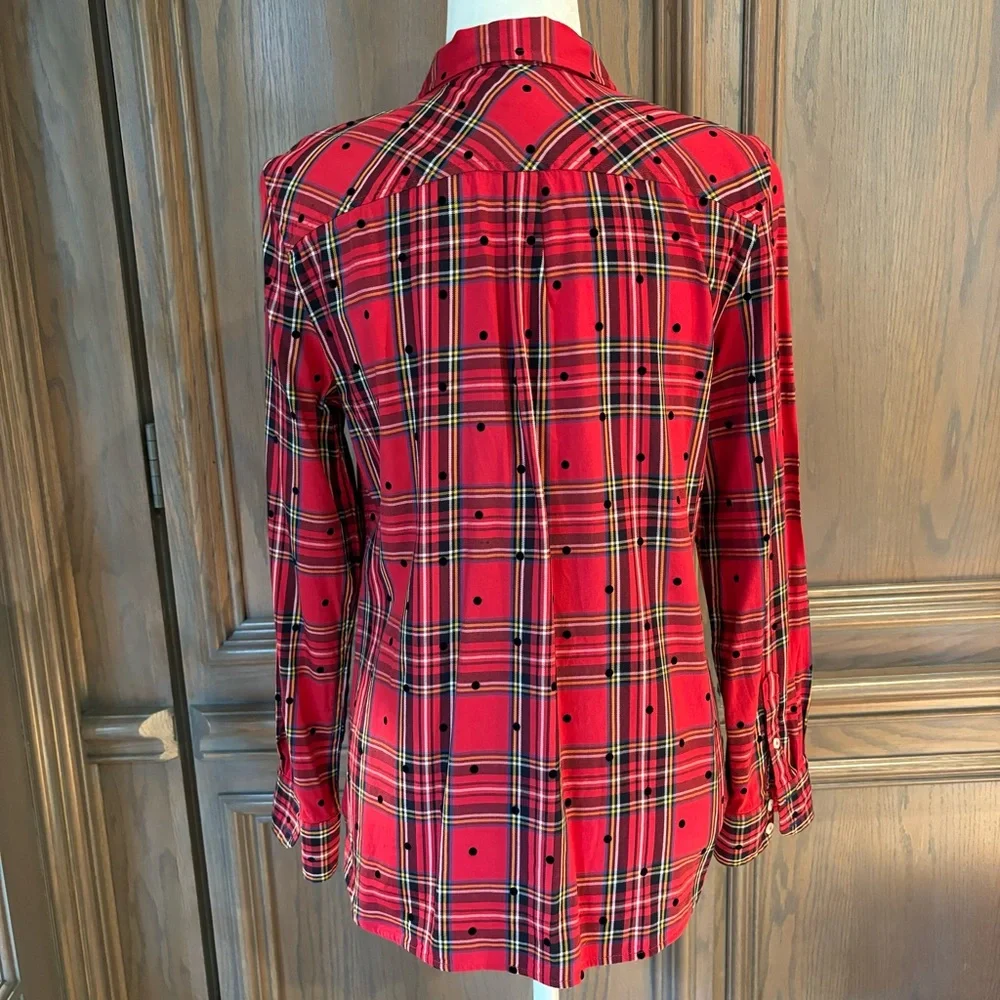 Talbots Classic Button Front Red Plaid Shirt - Sz M - Picture 3 of 8